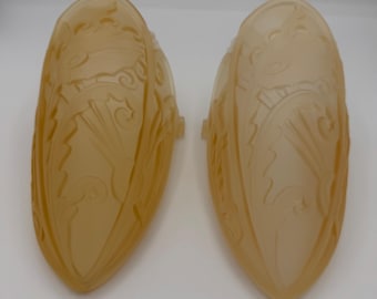 Pair of amber Art Deco 1930s slip shades, wall sconce slip shades