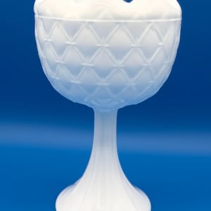 Vintage Indiana Glass, Milk Glass Compote, open Candy Dish, Bowl, Planter on pedestal.