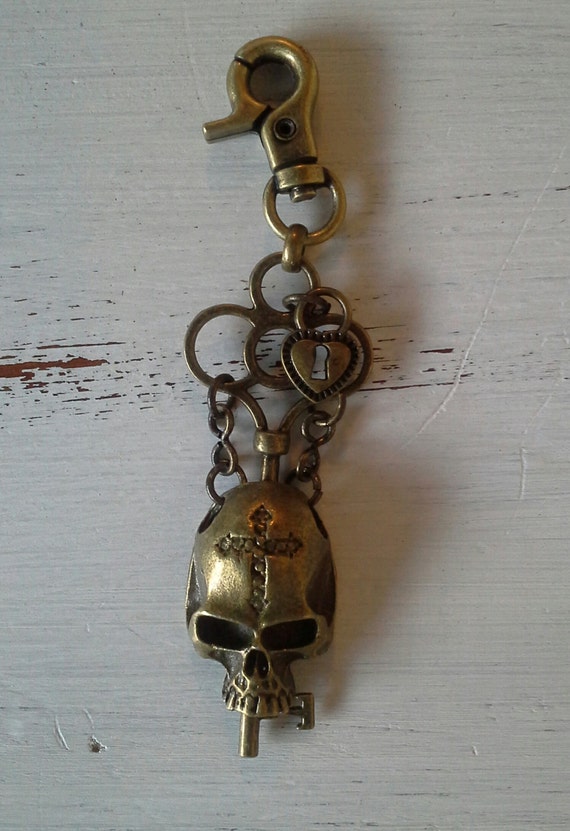 Brass Key chain Brass skull with cross and skeleton key on Etsy