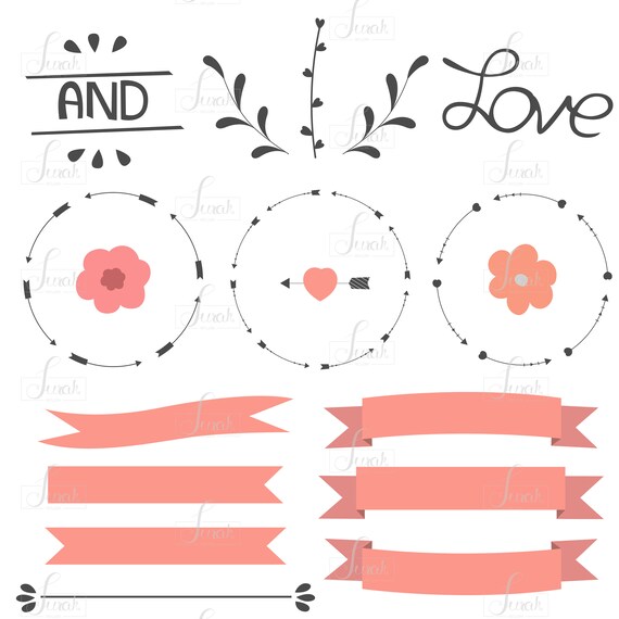 Hand Drawn Wreath Laurels Arrows Banner Wedding Clip Etsy
