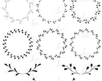 Hand drawn wreath, elements clip art, laurels vector, graphic design, Files : Eps.10 | Png