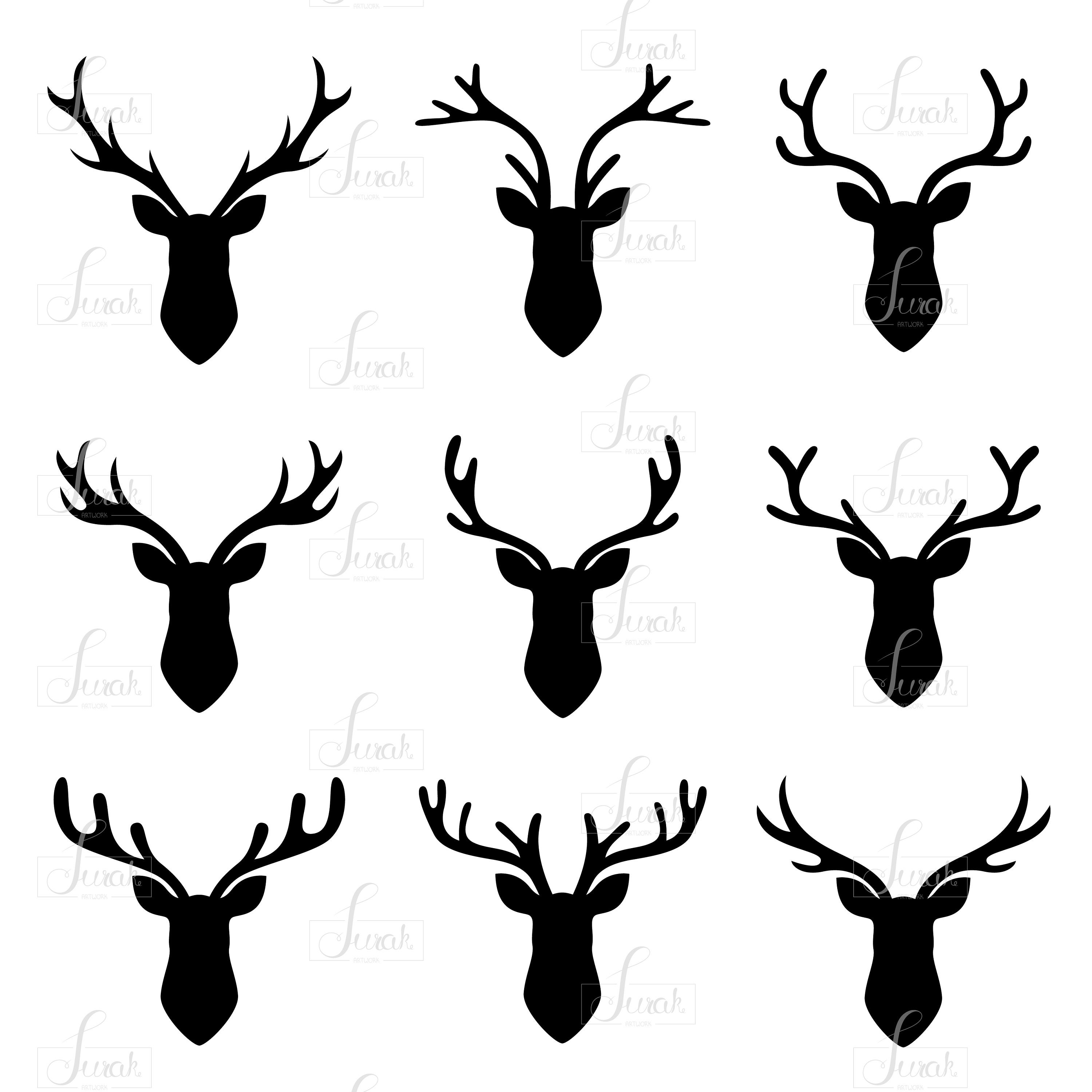Download Deer head set Antlers clip art Deer silhouettes vector Deer | Etsy