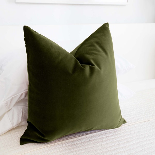 Olive Green Throw Pillow Covers Luxury Double-sided Velvet  Euro sham available