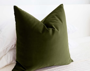 Olive Green Throw Pillow Covers Luxury Double-sided Velvet  Euro sham available