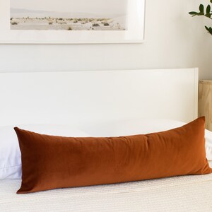 Rust Velvet Lumbar Toss Pillow Cover Luxury Velvet Double sided Long Body Pillowcase Burnt Orange Toss Terracotta Throw Pillow Boho Gift Mom image 2