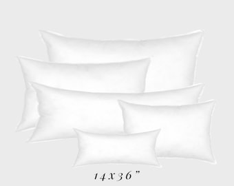 Faux Down 14x36 Lumbar Pillow Insert Large Woven Cotton Cover Premium Fiberfill 100% Hypoallergenic