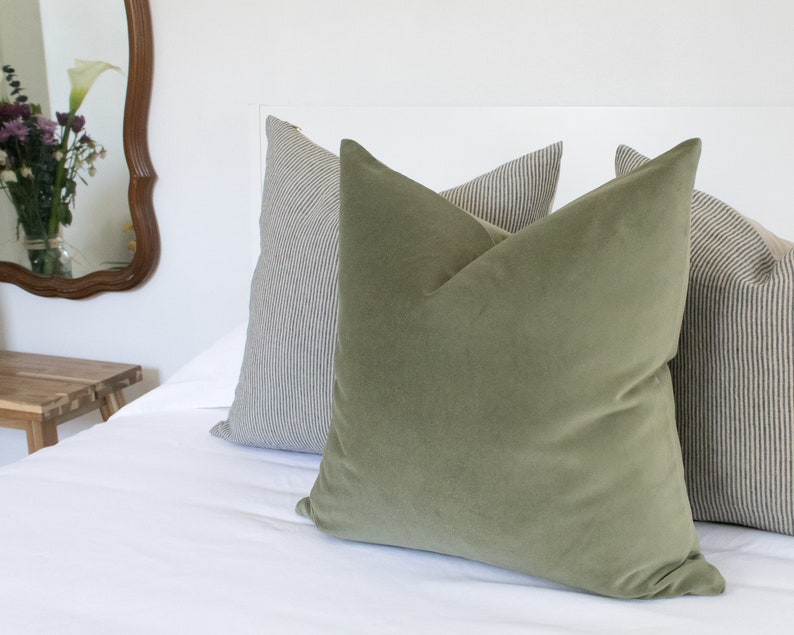 Sage Green Throw Pillow Covers Luxury Velvet Double sided Lumbars & 26 Euro Sham Available image 2