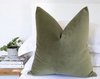 Housses de coussin vert sauge, velours de luxe, coussins lombaires recto-verso et couvre-oreillers à 26 euros disponibles