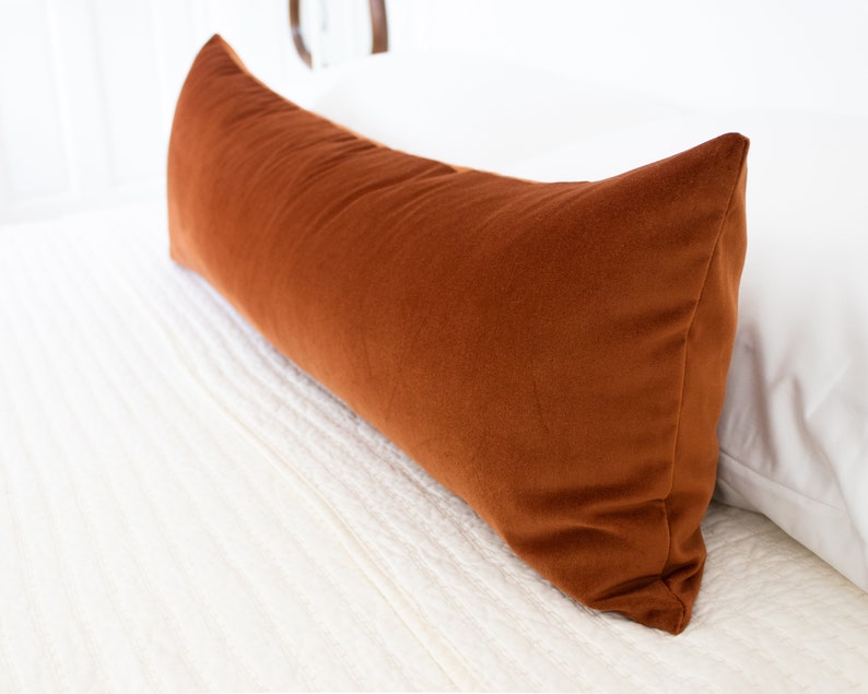 Rust Velvet Lumbar Toss Pillow Cover Luxury Velvet Double sided Long Body Pillowcase Burnt Orange Toss Terracotta Throw Pillow Boho Gift Mom image 3