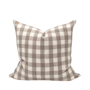 Taupe geruit kussen decoratief kussenhoes geruite linnen sierkussen moderne boerderij decor lichtbruin licht Academia beige gingang kussen