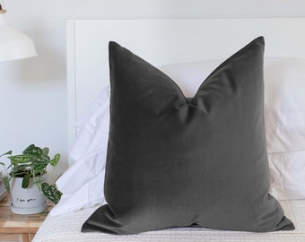 Charcoal Gray Velvet Throw Pillow Covers Luxury Velvet Double-sided Lumbar Grey King Size Euro Sham