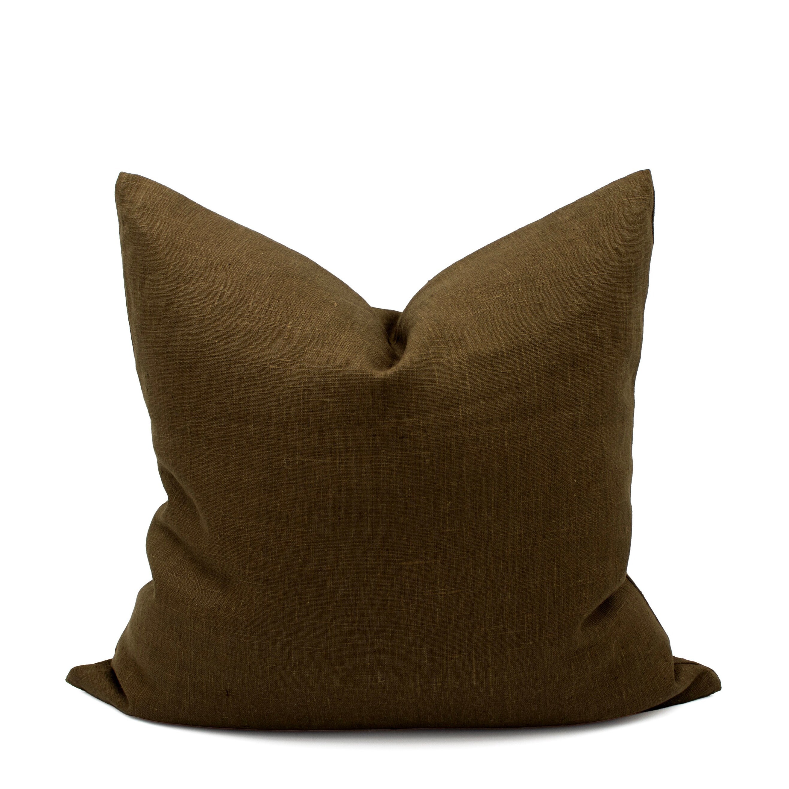 Brown Olive Green Textured Linen Throw Pillow Vintage Inspired Accent Cushion for Living Room Sofa Decorative Pillow Cover Rustic Home Decor