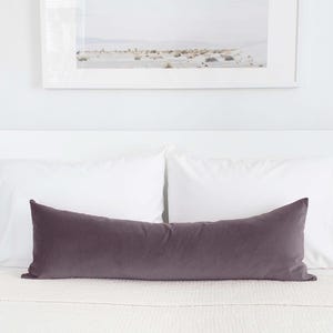 Dusty Purple Velvet Bolster Pillow Cover Extra Long Lumbar Cushion Muted Mauve Dark Lavender Cotton Velvet Cottagecore Bedding Decor