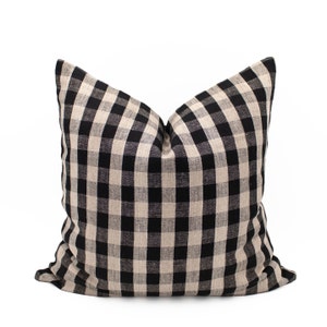 Black Buffalo Karo Kissenbezug Schwarzes Gingham Kissen Dunkel kariertes Kissen Einweihungsparty Geschenk kariertes Dekor Akzent Leinenkissen