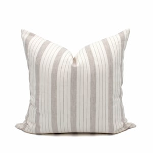 Taupe Linen Striped Pillow Cover Neutral Muted Cushion Covers for Sofa and Bedroom Decor