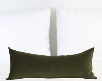 Dark Moss Velvet Lumbar Pillow Green Bed Statement Pillow Small Olive Green Lumbar Throw Pillow Case Moody Bedroom Decor Accent Pillowcase