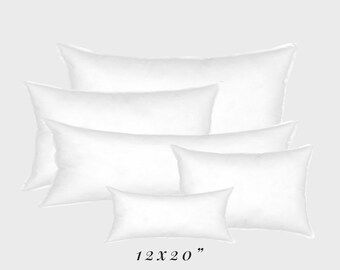 Faux Down 12X20 Lumbar Pillow Insert Woven Cotton Cover Premium Fiberfill 100% Hypoallergenic