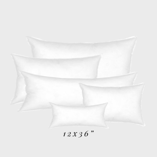 Faux Down 12x36 Lumbar Pillow Insert Large Woven Cotton Cover Premium Fiberfill 100% Hypoallergenic