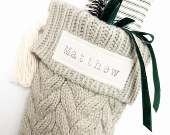 Christmas Chunky Cable Knit Stocking for Fireplace and Mantel Holiday Boho Decor with Custom Personalized Name Tag Customized Holiday Gifts