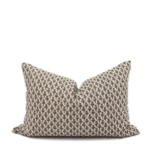 Neutral Brown Block Print Lumbar Pillow Cover Gift for New Home Housewarming Present Long Skinny Accent Pillow Brown Grey Print Two Sided