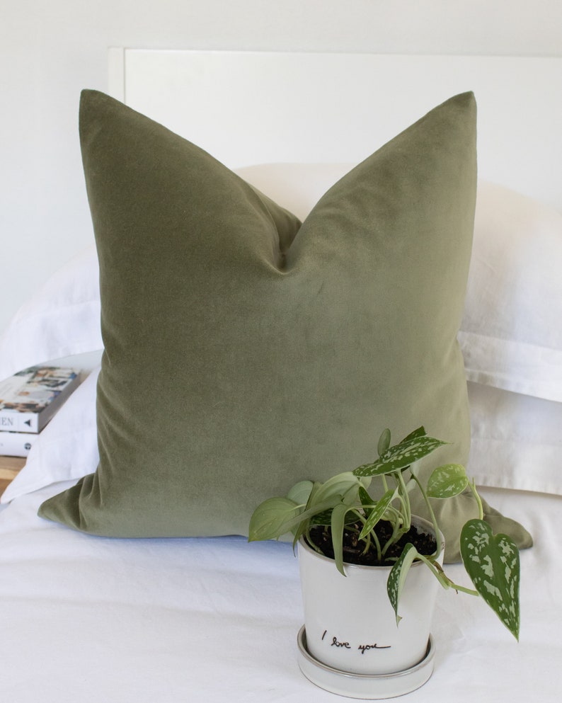Sage Green Throw Pillow Covers Luxury Velvet Double sided Lumbars & 26 Euro Sham Available zdjęcie 3