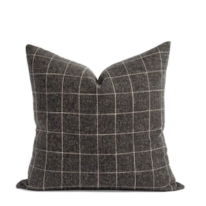 Halverwege de eeuw kussen houtskoolgrijs ruitpatroon kussen donkere geruite designer kussensloop grijs zwart moderne bankkussenhoes minimalistisch
