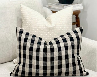 Checkered Lumbar Throw Pillow Plaid Black Sofa Toss Cushion Small Rectangular Pillow Bed Decorative Pillowcase Moody Room Aesthetic Mom Gift
