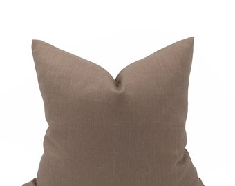 Milk Chocolate Textured Linen Throw Pillow Cover Light Academia Taupe Wabi Sabi Decor Lumbars