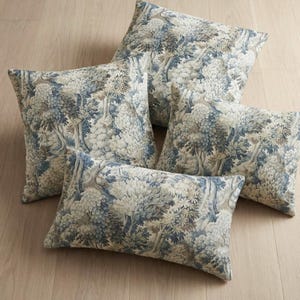 Long Lumbar Patterned Throw Pillow Cover for Bed Slate Blue Ivory Tan Home Decor Gift for Mom Cotton Cushion Neutral Guest Room Home Styling