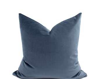 Funda de almohada de terciopelo de algodón azul acero, sofá de lujo azul apagado, almohada de tiro, cama azul pizarra, Euro Sham Classic Medium Blue Accent Pillow Chair