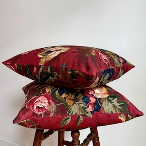 Crimson Red Floral Pattern Lumbar Pillow Maximalist Throw Pillow Cover Dark Red Designer Accent Pillow Eclectic Style Decor New Home Gift