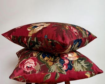 Crimson Red Floral Pattern Lumbar Pillow Maximalist Throw Pillow Cover Dark Red Designer Accent Pillow Eclectic Style Decor New Home Gift