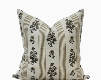 Handmade Throw Pillow Cover Botanical Housewarming Gift First Home Neutral Cozy Bedroom Pillow Floral Blockprint Custom Bench Cushion Indoor