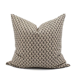 Brown Block Print Pillow Cover Warm Grey Pillow Floral Charcoal Block Print Pattern PillowCase Custom Housewarming Gift Patterned Mocha Sham