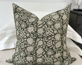 Green Floral Throw Pillow Botanical Cushion Cover Mom Handmade Big Sister Gift Cozy Home Decor Toss Pillow Olive Green Baby Room Pillow Boho