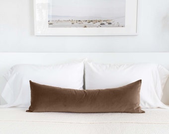 Brown Lumbar Pillow Mocha Velvet Throw Pillow Cover Neutral Decorative Cushion Cover Extra Long Bolster Pillow Maroon Bedroom New Mom Gift