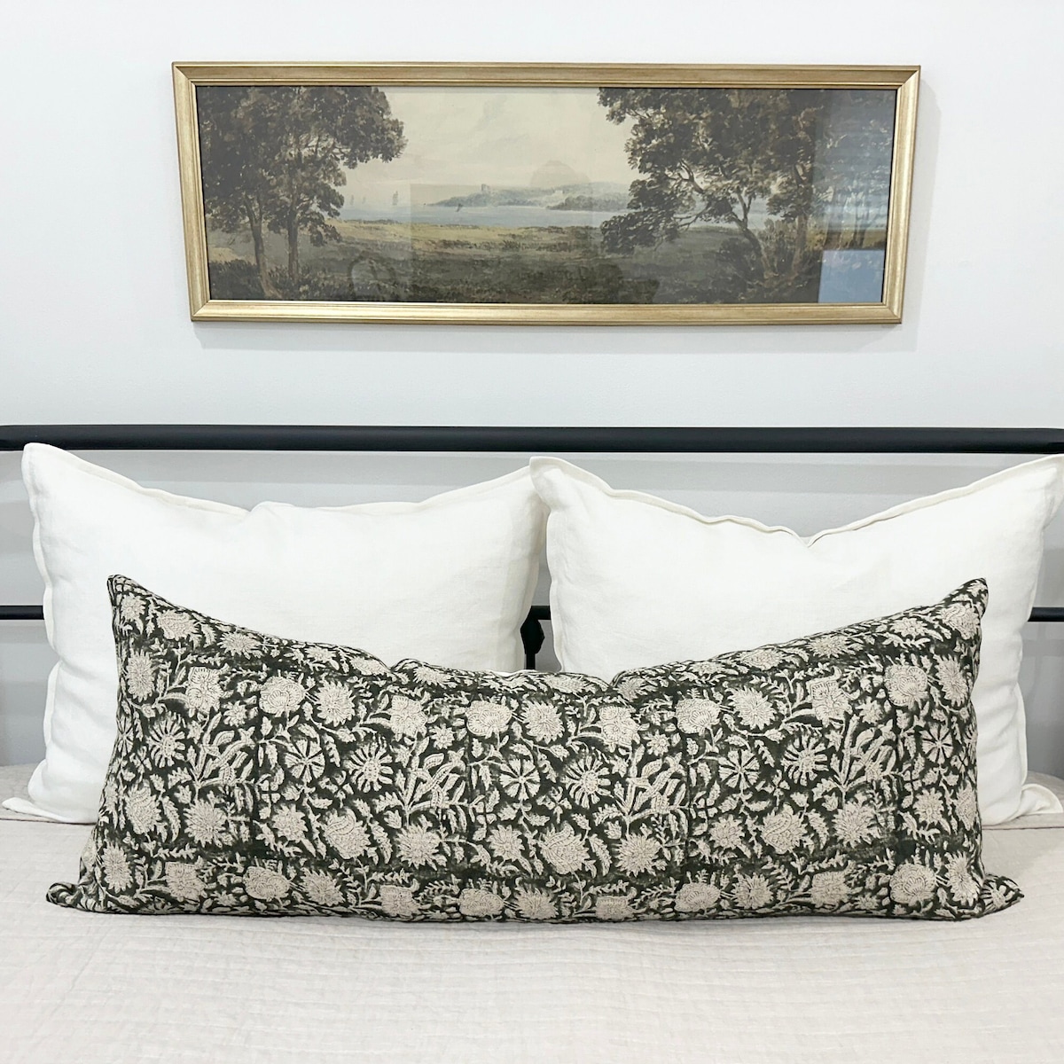 Long Lumbar Pillow Cover Dark Moss Block Print Body Pillow Gothic Green Bed Decor Eclectic Cushion Olive Floral Extra Long Sofa Bolster - Etsy