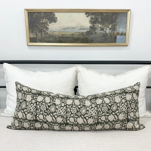 Lang lendekussenhoes donker mos blokprint lichaamskussen gotisch groen beddecor eclectisch kussen olijf bloemen extra lang banksteun