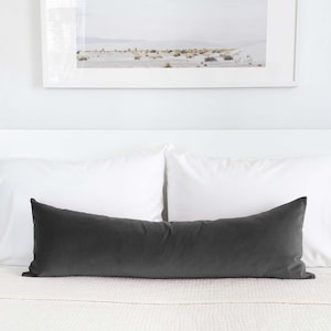Charcoal Gray Velvet Long Lumbar Throw Pillow Cover King Bed Body Pillowcase Dark Grey Solid Cushion Decorative Accent Gift Lux Cozy Sofa