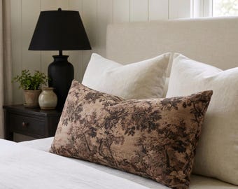 Dark Brown Tapestry Pillow Cover Jacquard Foliage Leaf Pattern Woven Cushion Medieval Rustic Accent for Sofa Couch or Bed Housewarming Gift