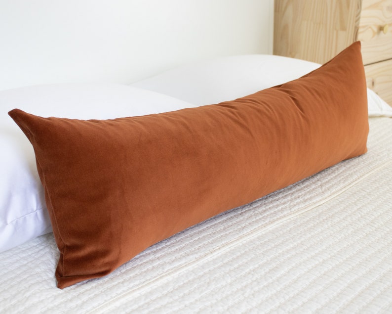 Rust Velvet Lumbar Toss Pillow Cover Luxury Velvet Double sided Long Body Pillowcase Burnt Orange Toss Terracotta Throw Pillow Boho Gift Mom image 5