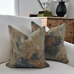 Mocha Pattern Designer Pillow Chenille Texture Throw Cushion Cover Rustic Blue Decor Vintage Style Moody Housewarming Gift Idea for New Home