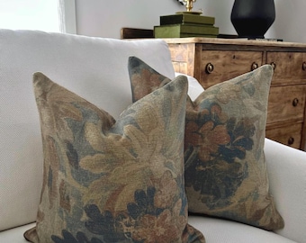 Mocha Pattern Designer Pillow Chenille Texture Throw Cushion Cover Rustic Blue Decor Vintage Style Moody Housewarming Gift Idea for New Home