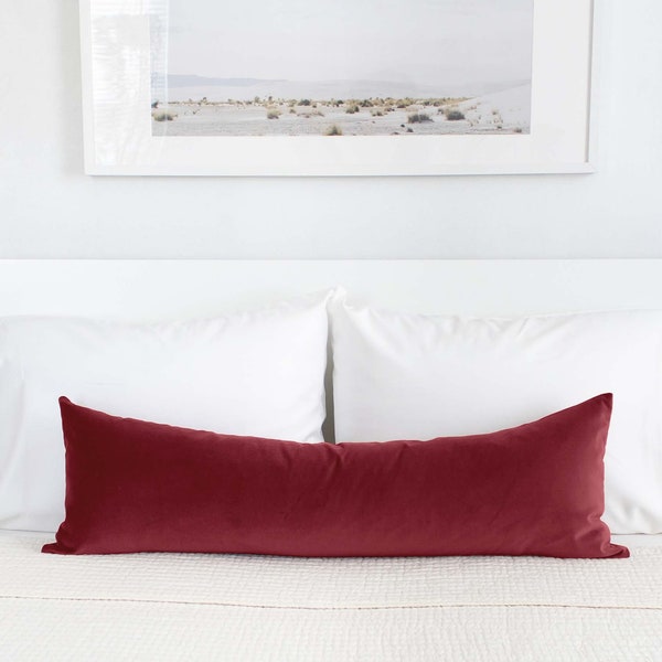 Red Velvet Lumbar Pillow Covers Decorative Throw Pillow for Bed Body Pillow Case Cranberry Red