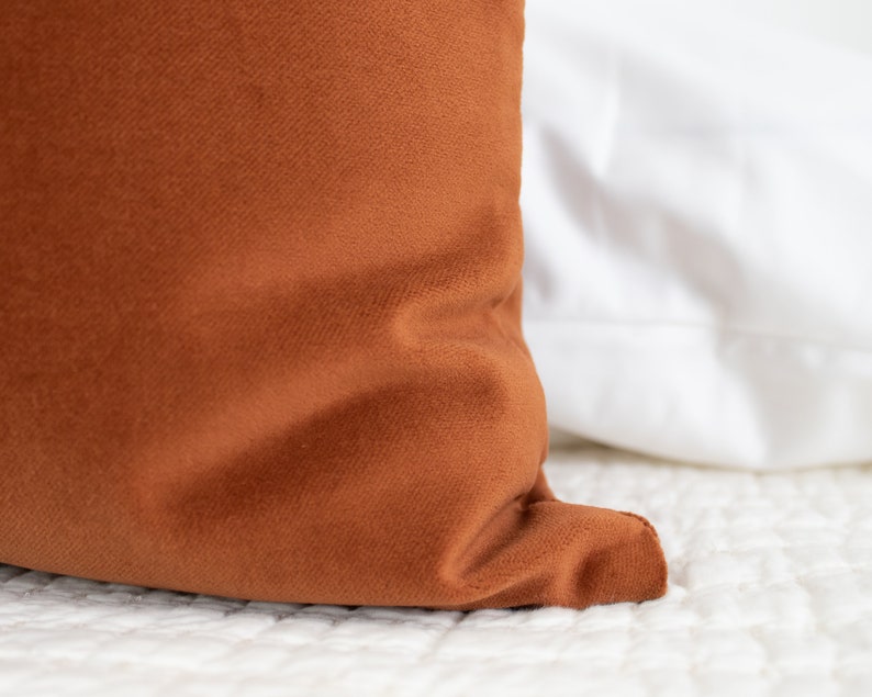 Rust Velvet Lumbar Toss Pillow Cover Luxury Velvet Double sided Long Body Pillowcase Burnt Orange Toss Terracotta Throw Pillow Boho Gift Mom image 4