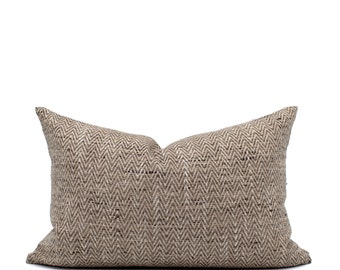 Textured Brown Herringbone Lumbar Pillow Cover for Fall Decor