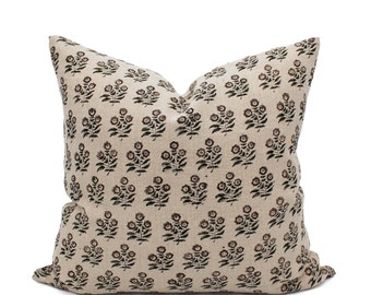 Tan Brown Linen Hand block Print Pillow Cover Maximalist Decor Handmade Home Housewarming Gift First Home