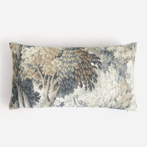 Long Lumbar Patterned Throw Pillow Cover for Bed Slate Blue Ivory Tan Home Decor Gift for Mom Cotton Cushion Neutral Guest Room Home Styling