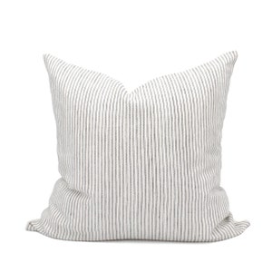 White Linen Pillow Case with  Minimal Black Stripe Throw Pillow Covers - Ava