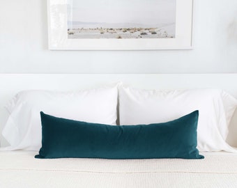 Teal Velvet Long Lumbar Pillow Cover Various Sizes Blue Green Turquoise Home Decor Gift for Mom